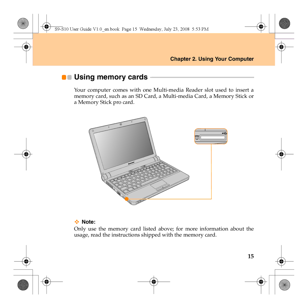 Lenovo S10 manual Using memory cards 