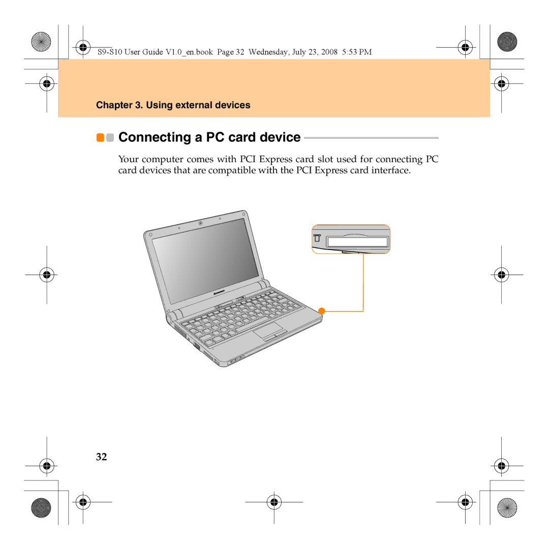 Lenovo S10 manual Connecting a PC card device 