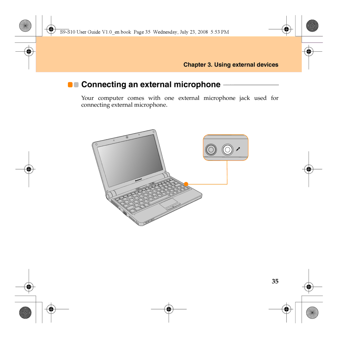 Lenovo S10 manual Connecting an external microphone 