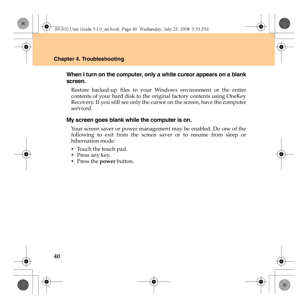 Lenovo S10 manual My screen goes blank while the computer is on 