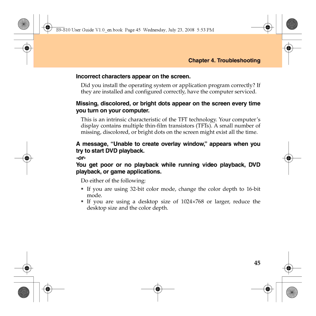 Lenovo S10 manual Troubleshooting Incorrect characters appear on the screen 