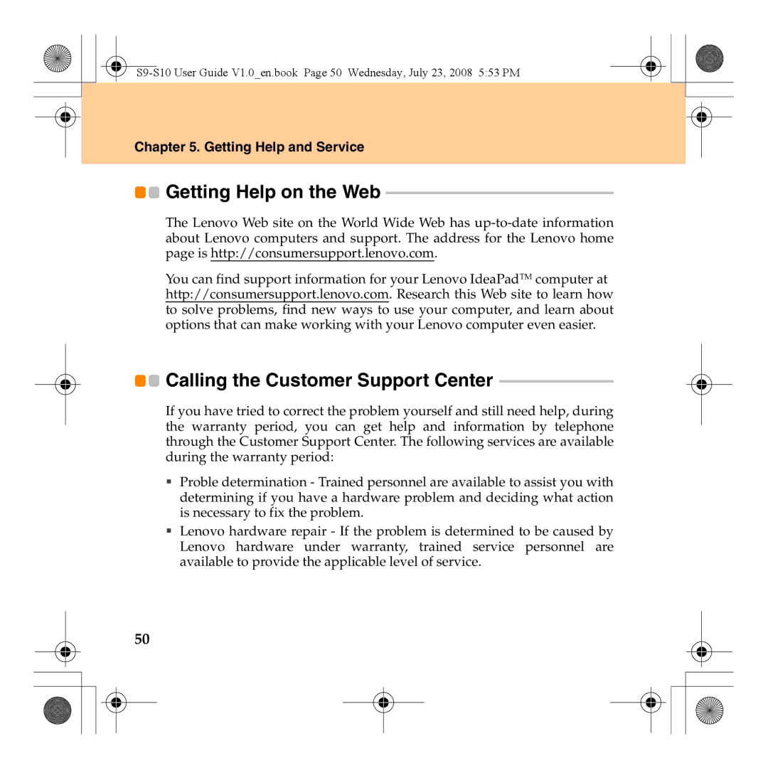 Lenovo S10 manual Getting Help on the Web, Getting Help and Service 
