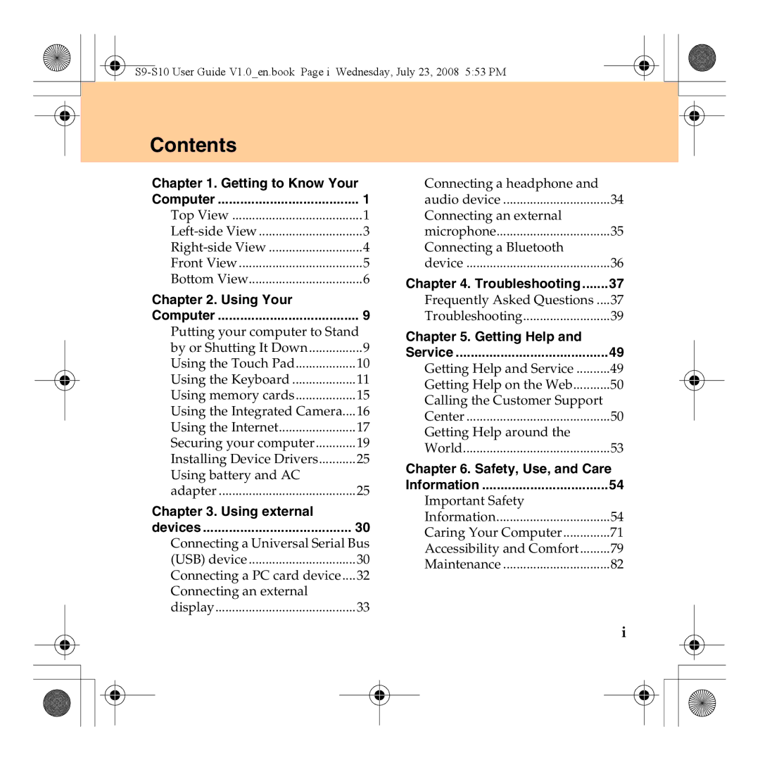 Lenovo S10 manual Contents 