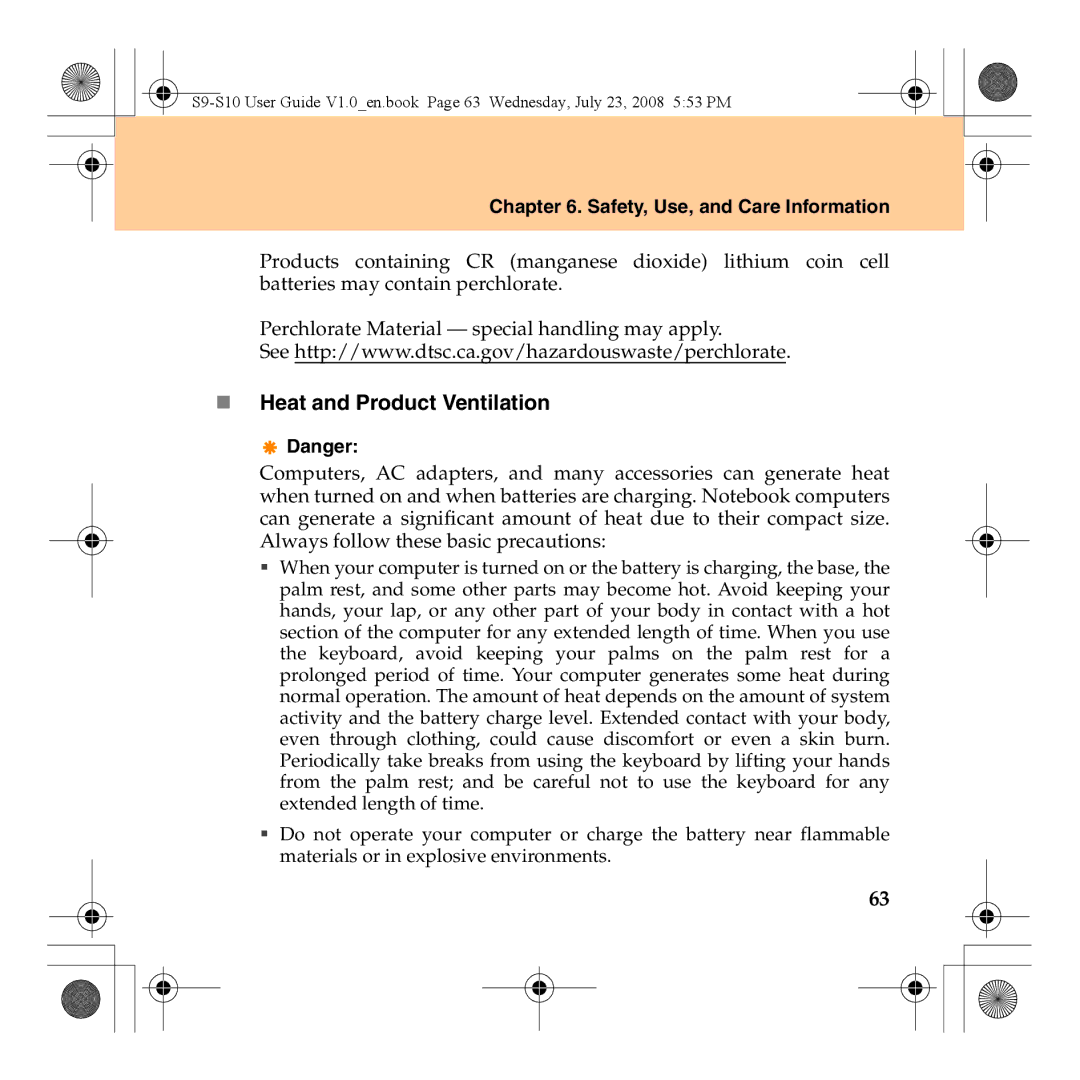 Lenovo S10 manual „ Heat and Product Ventilation 