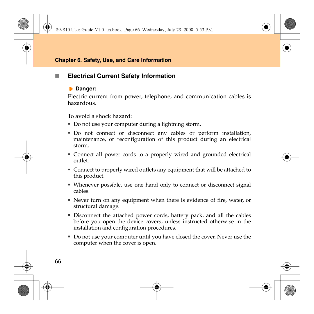 Lenovo S10 manual „ Electrical Current Safety Information 