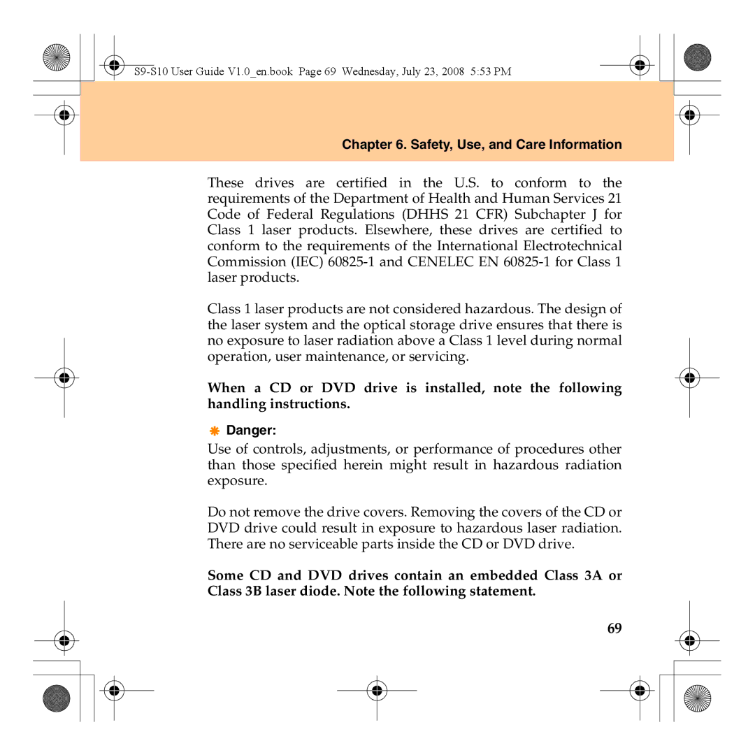 Lenovo S10 manual Safety, Use, and Care Information 