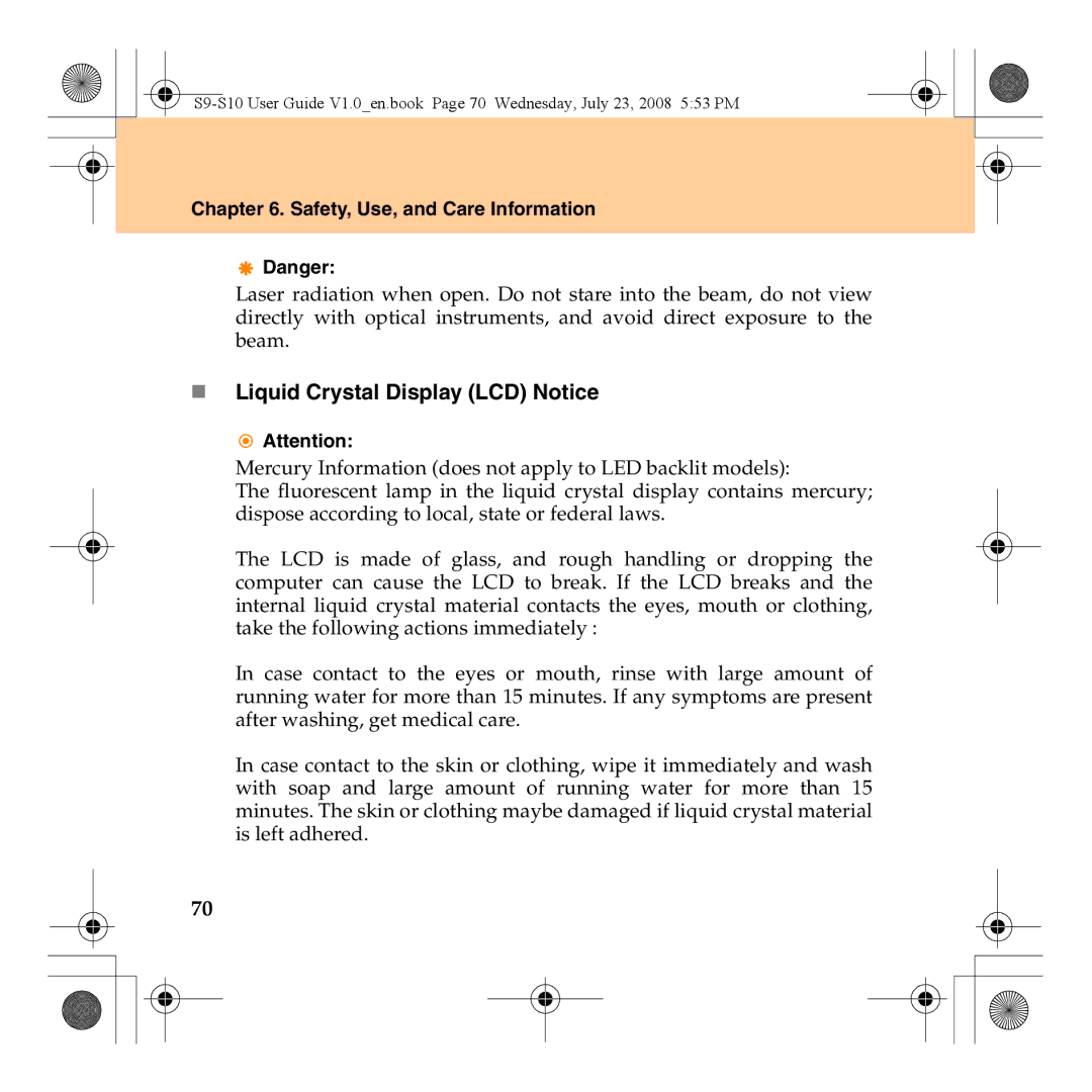 Lenovo S10 manual „ Liquid Crystal Display LCD Notice 