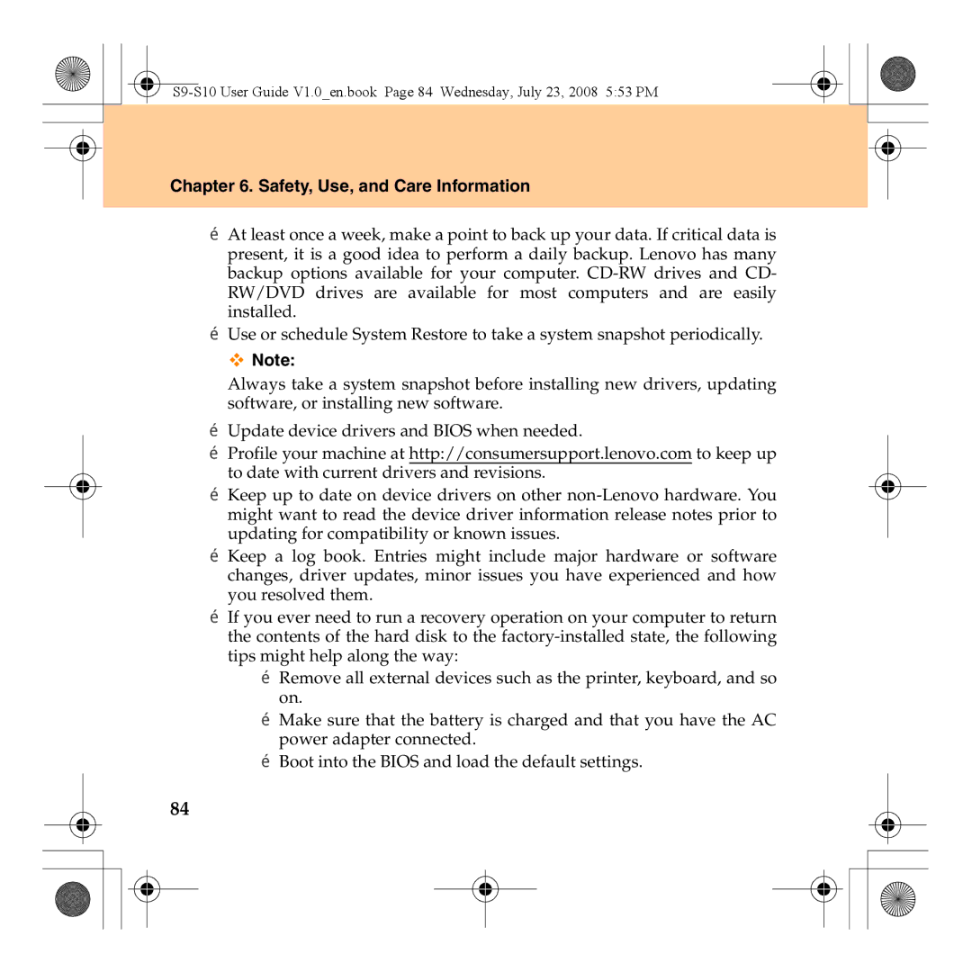 Lenovo S10 manual Safety, Use, and Care Information 