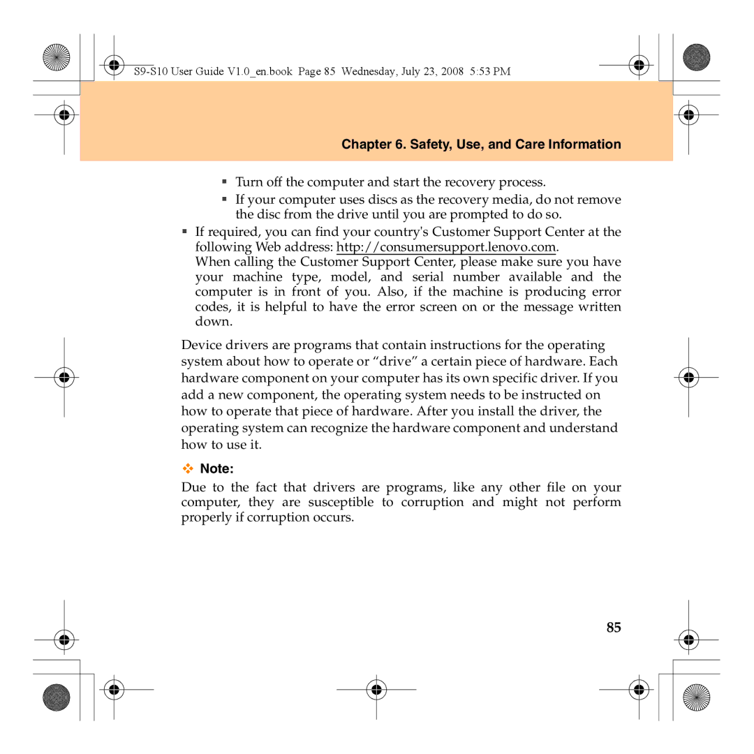 Lenovo S10 manual Safety, Use, and Care Information 