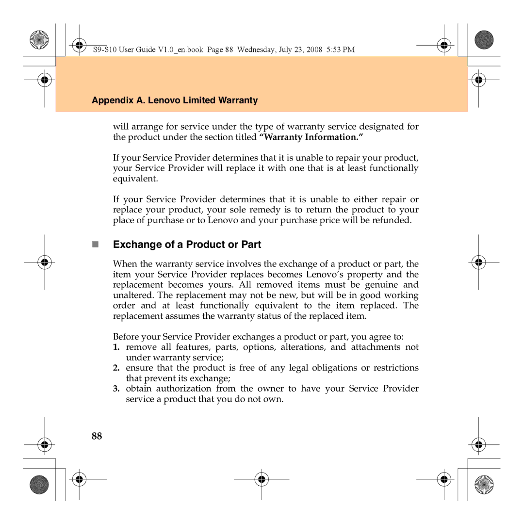 Lenovo S10 manual „ Exchange of a Product or Part 