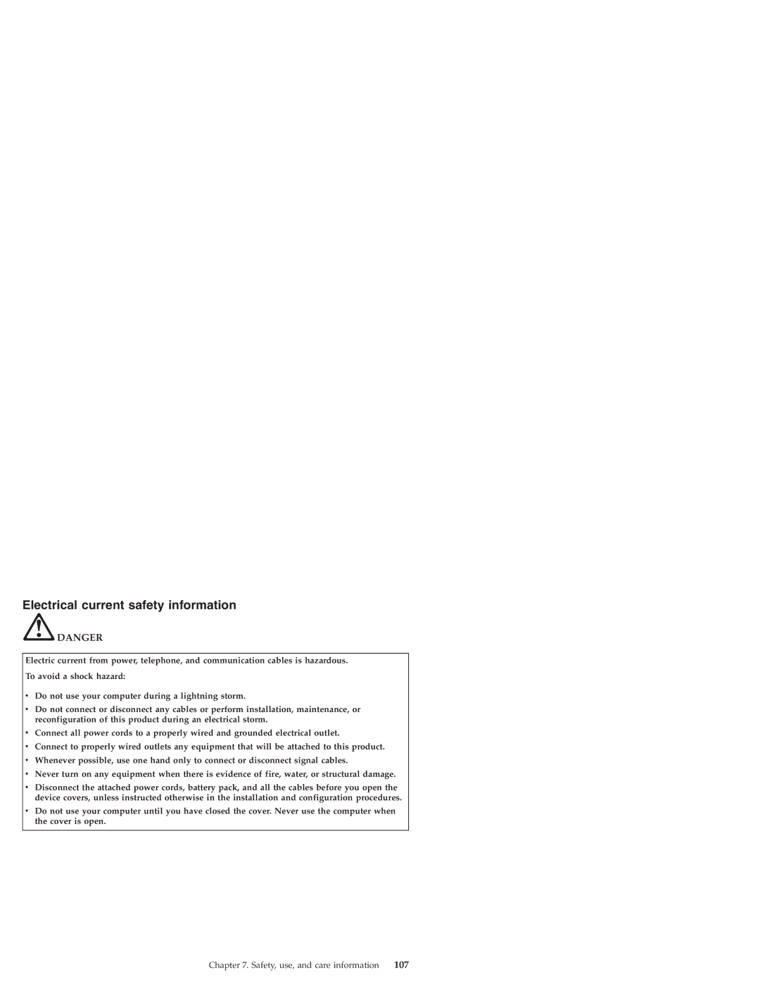 Lenovo S10 manual Electrical current safety information, 107 