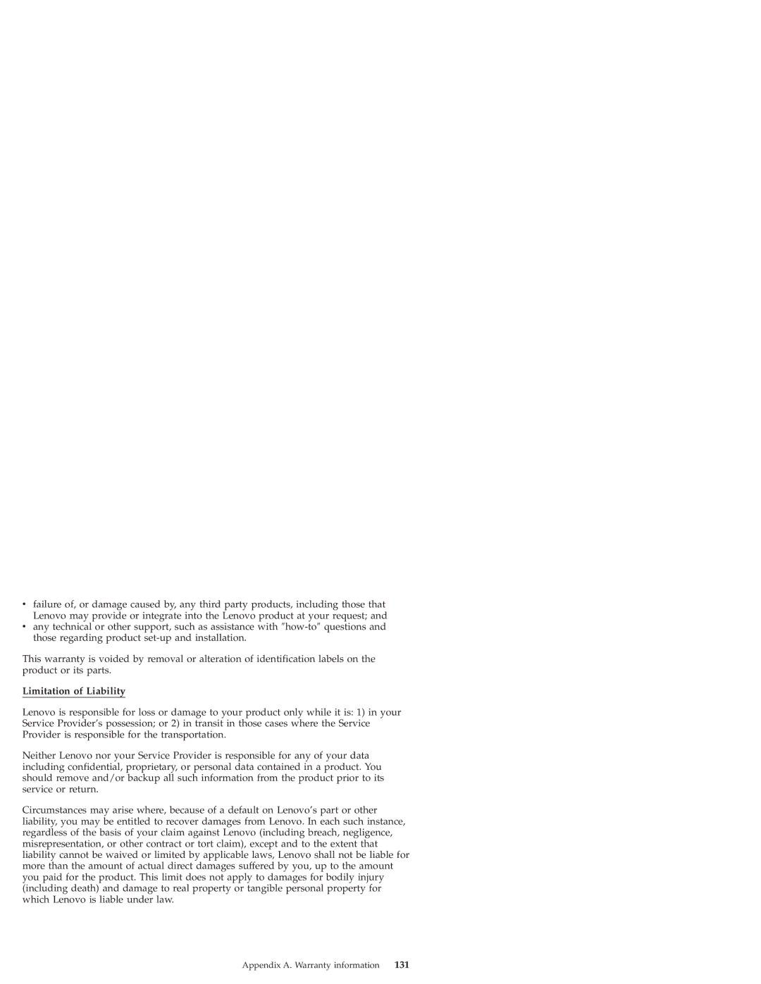Lenovo S10 manual Limitation of Liability, 131 