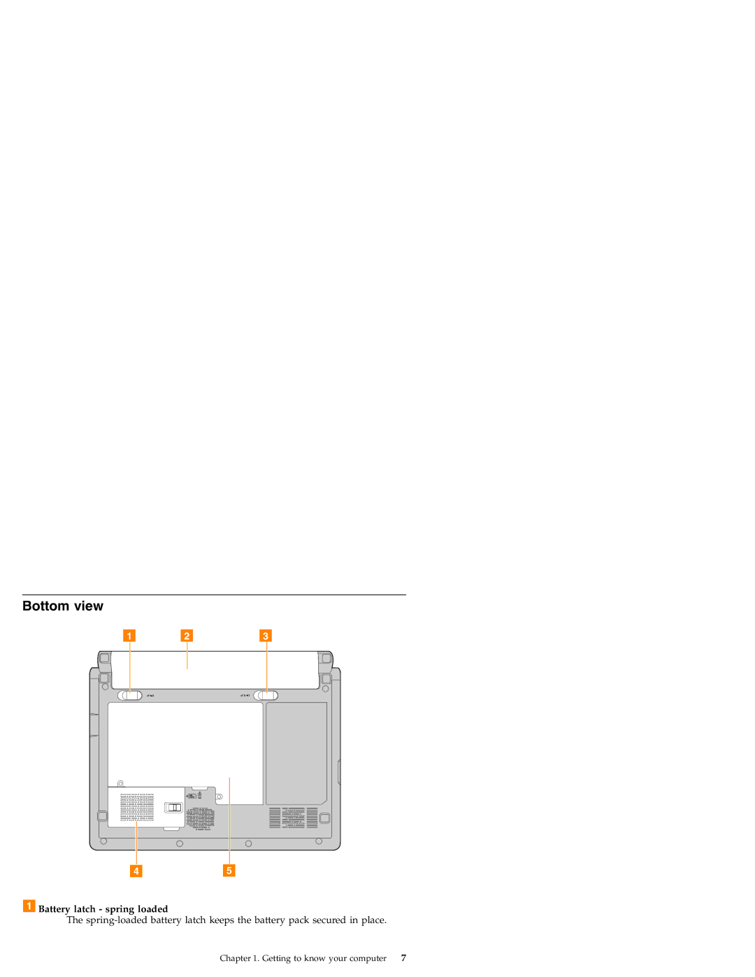 Lenovo S10 manual Bottom view, Battery latch spring loaded 