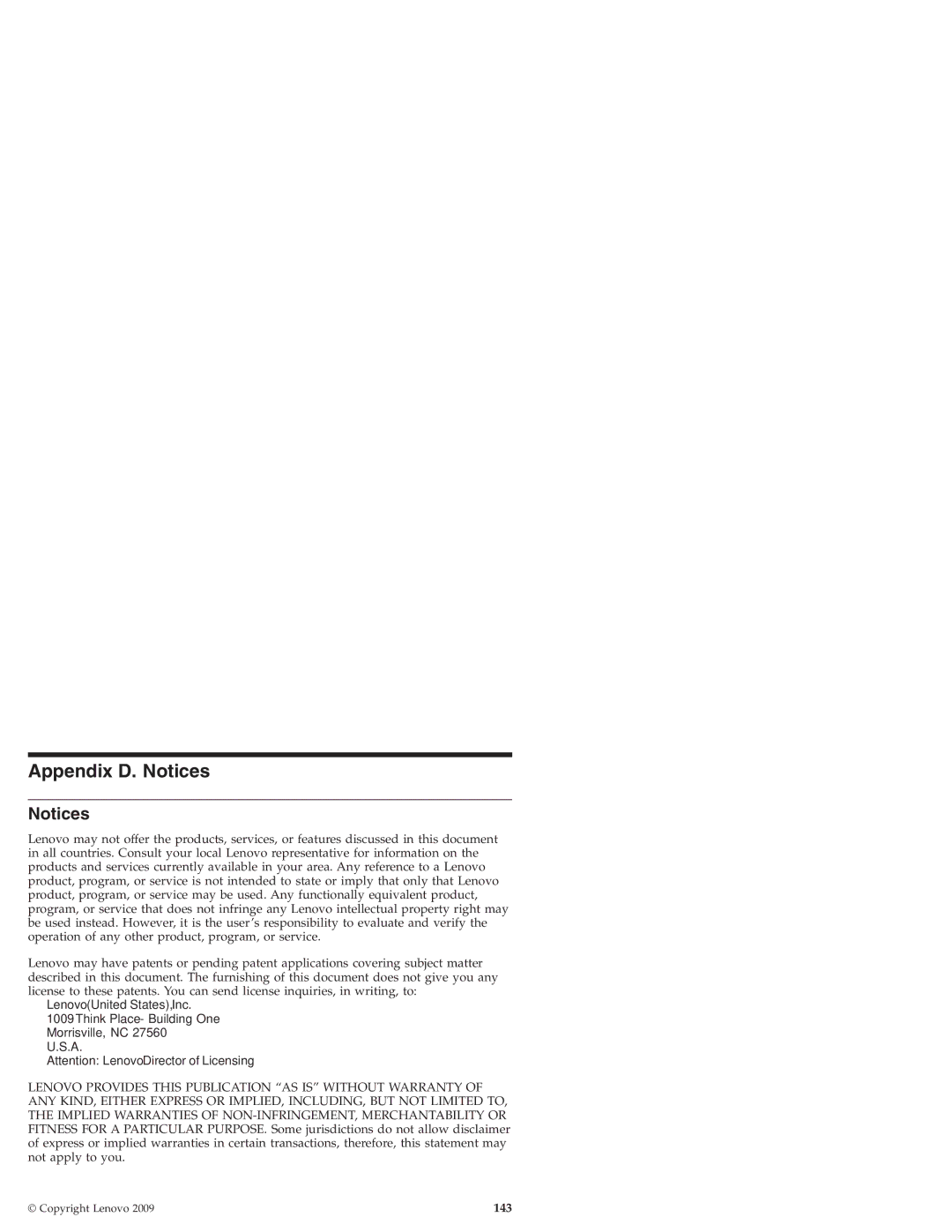 Lenovo S10 manual Appendix D. Notices, 143 