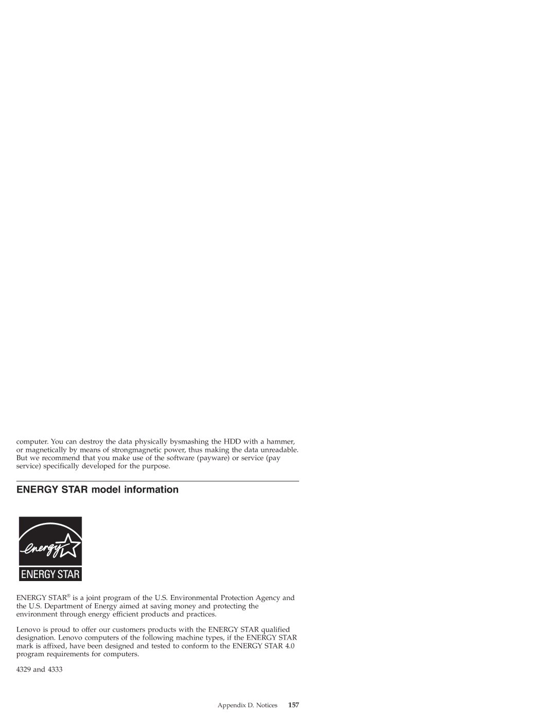 Lenovo S10 manual Energy Star model information, 157 