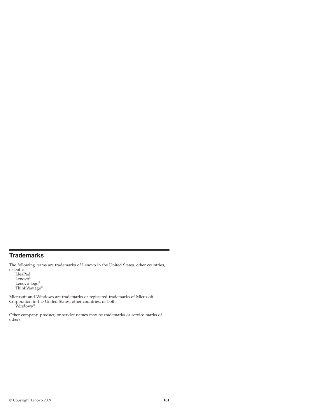 Lenovo S10 manual Trademarks, 161 