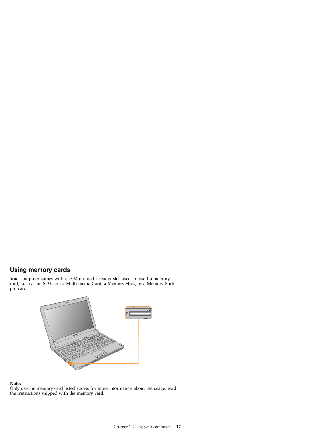 Lenovo S10 manual Using memory cards 