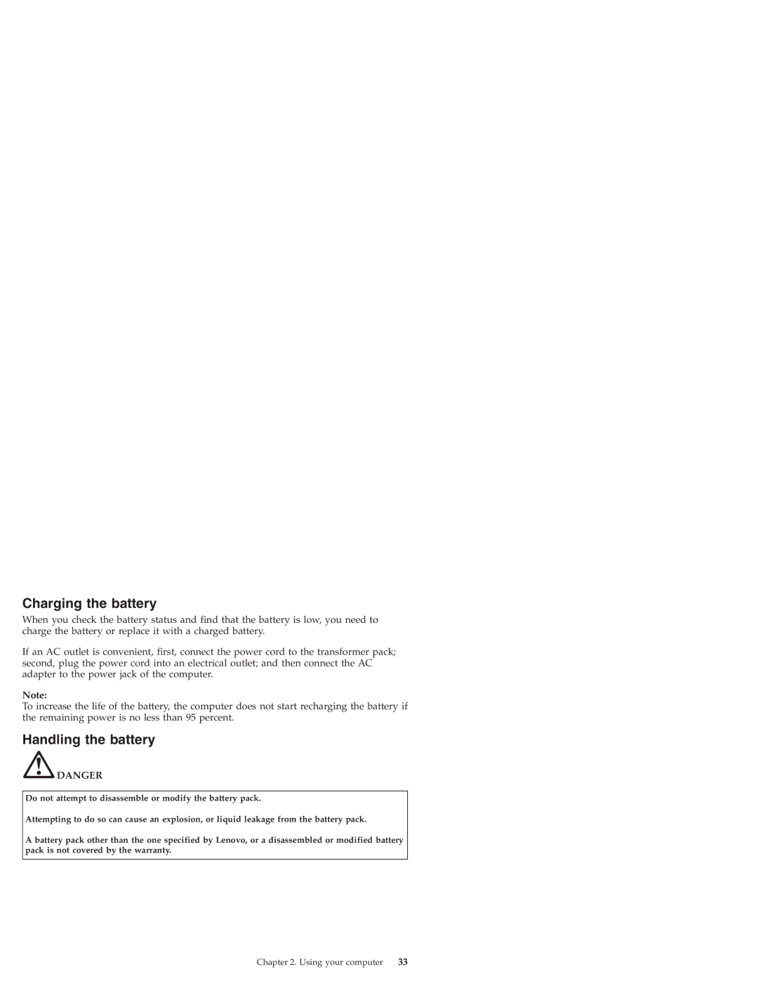 Lenovo S10 manual Charging the battery, Handling the battery 