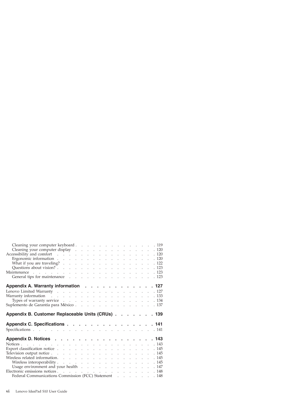 Lenovo S10 manual Appendix A. Warranty information 127 