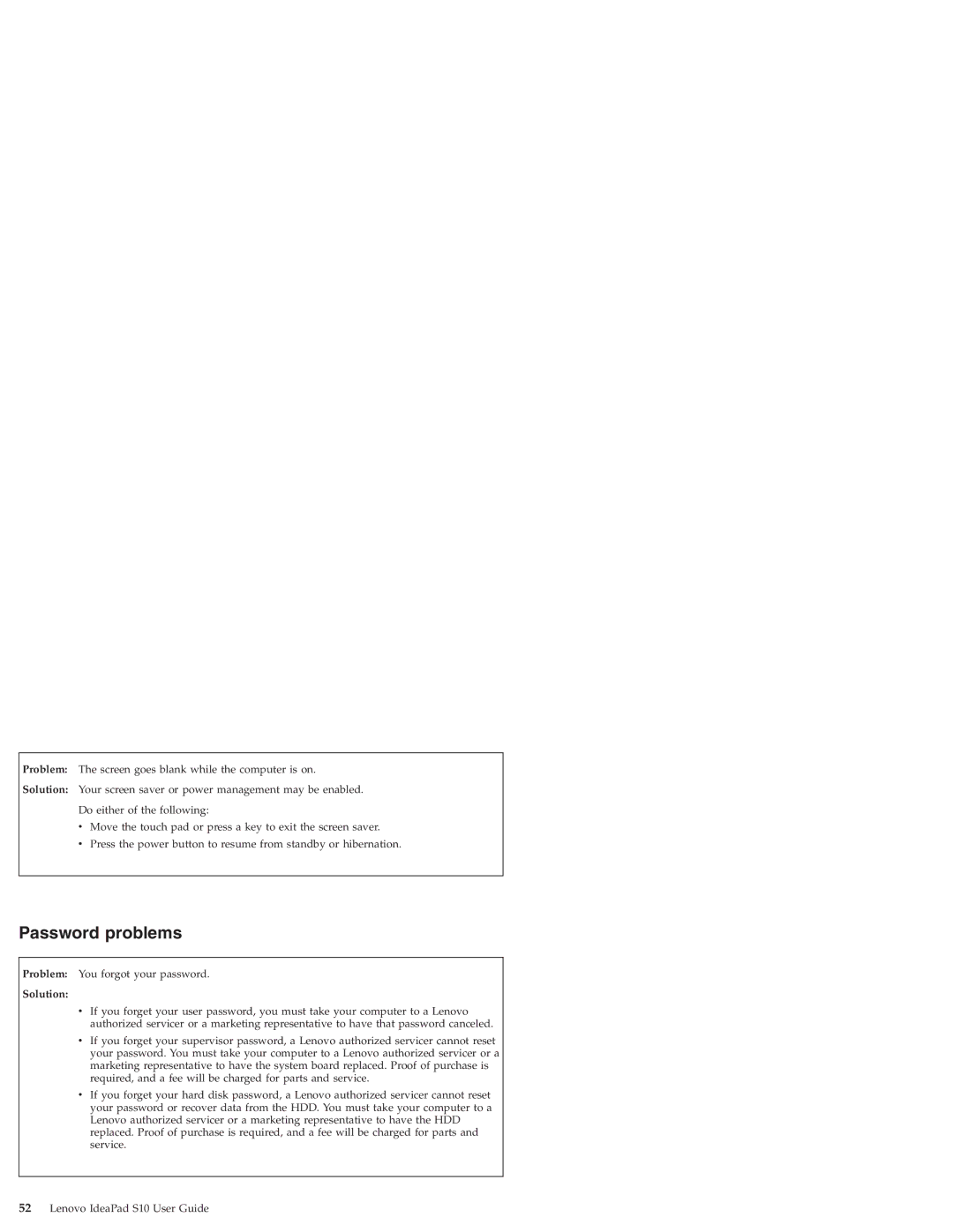 Lenovo S10 manual Password problems 