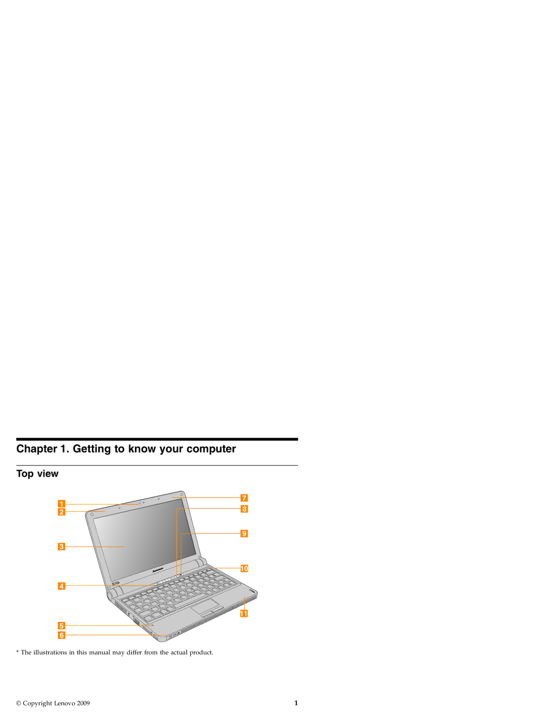 Lenovo S10 manual Getting to know your computer, Top view 