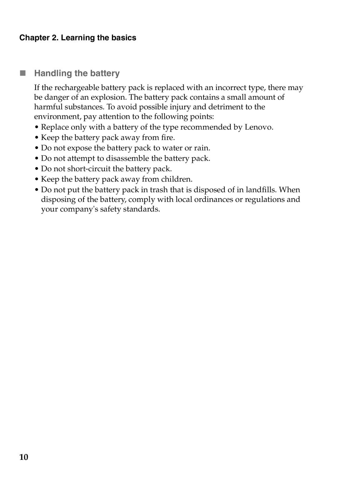 Lenovo S100 manual „ Handling the battery 