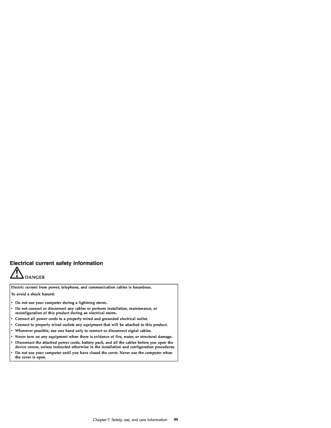 Lenovo S9E, S10E manual Electrical current safety information, Danger 