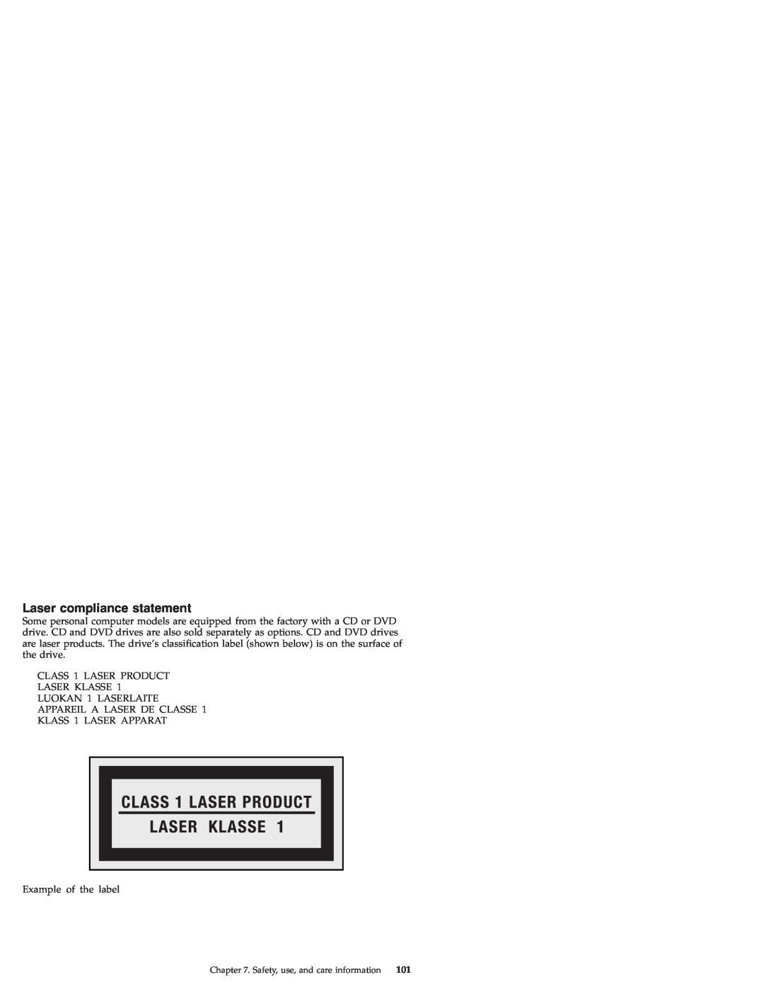 Lenovo S9E, S10E manual Laser compliance statement 