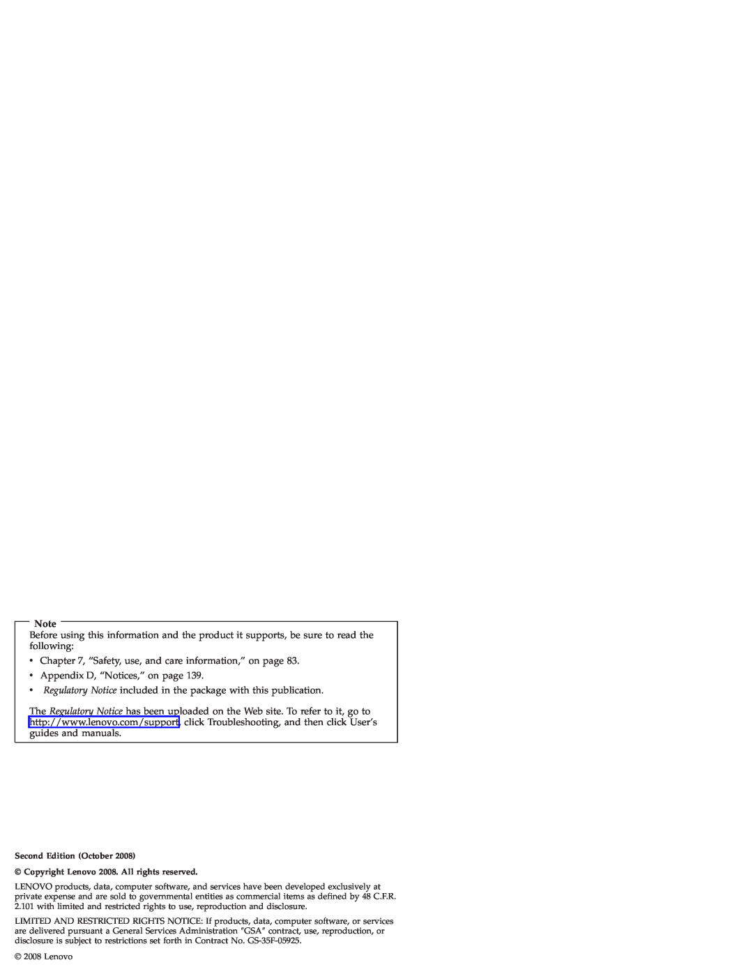 Lenovo S10E, S9E manual v , “Safety, use, and care information,” on page, v Appendix D, “Notices,” on page 