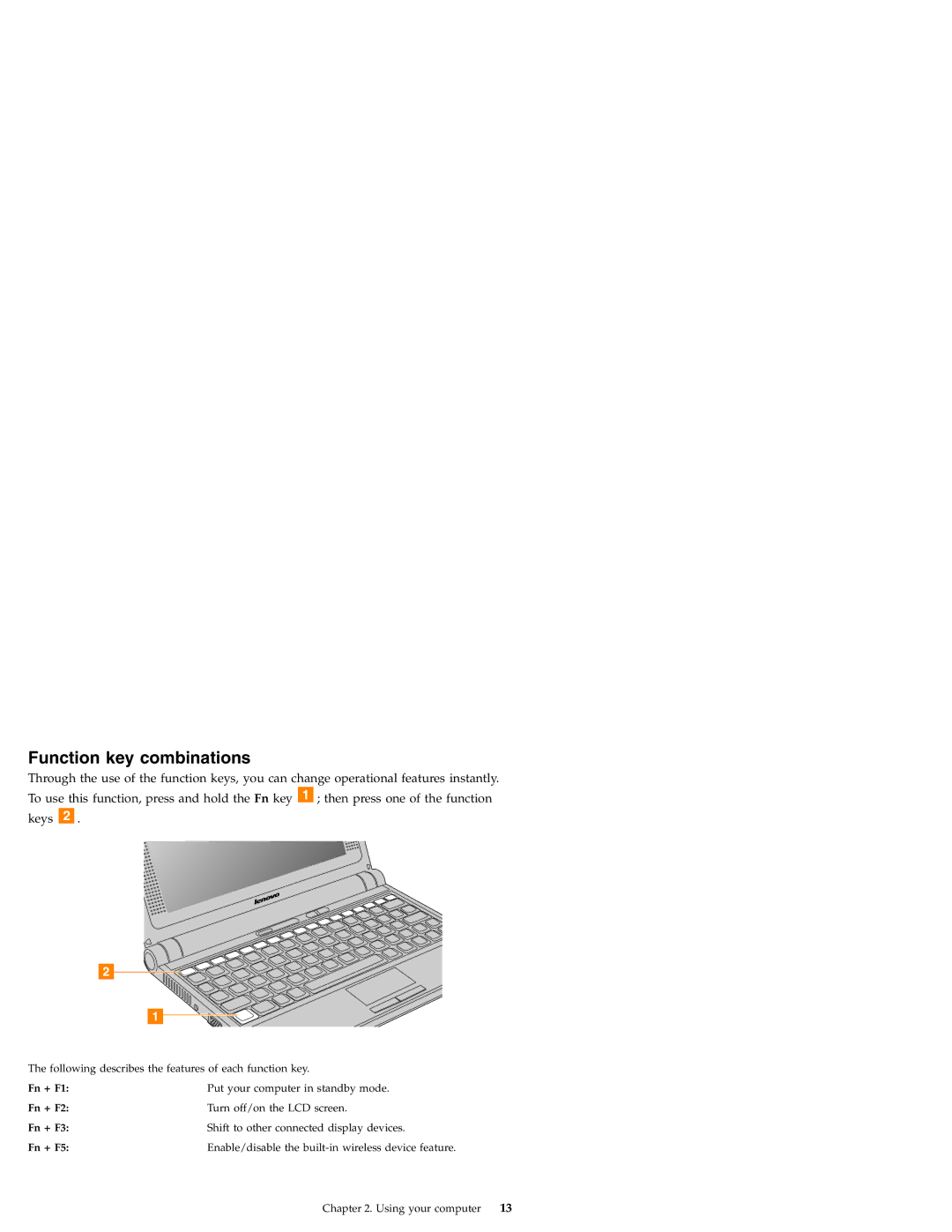 Lenovo S9E, S10E manual Function key combinations 