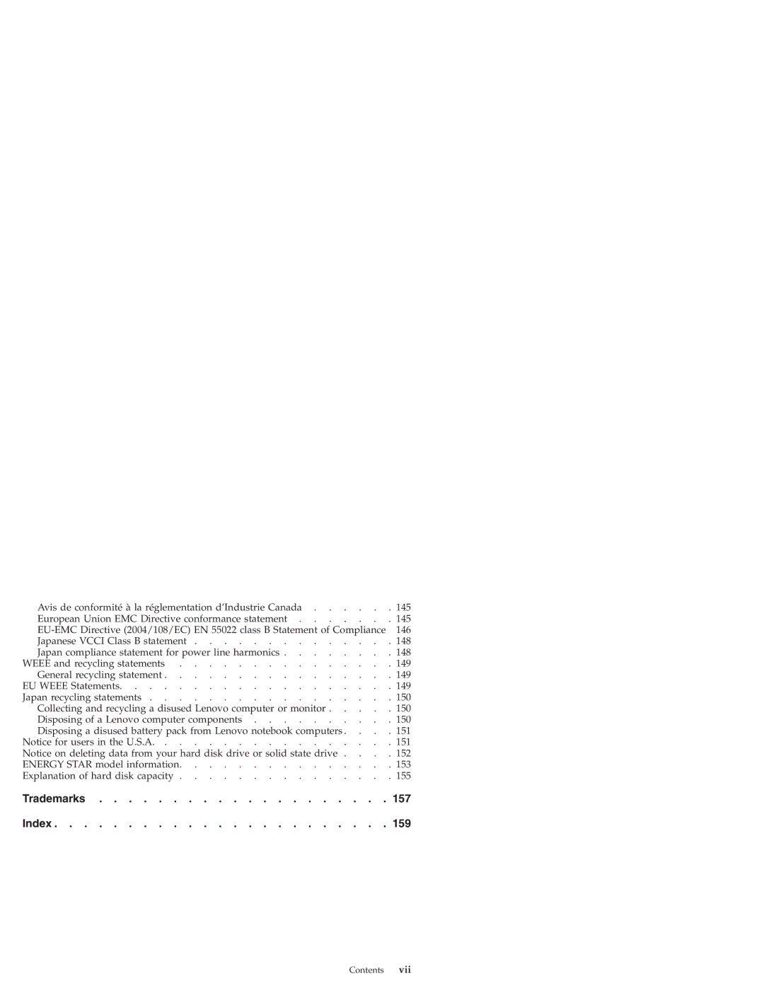 Lenovo S9E, S10E manual Trademarks 157 Index 159 