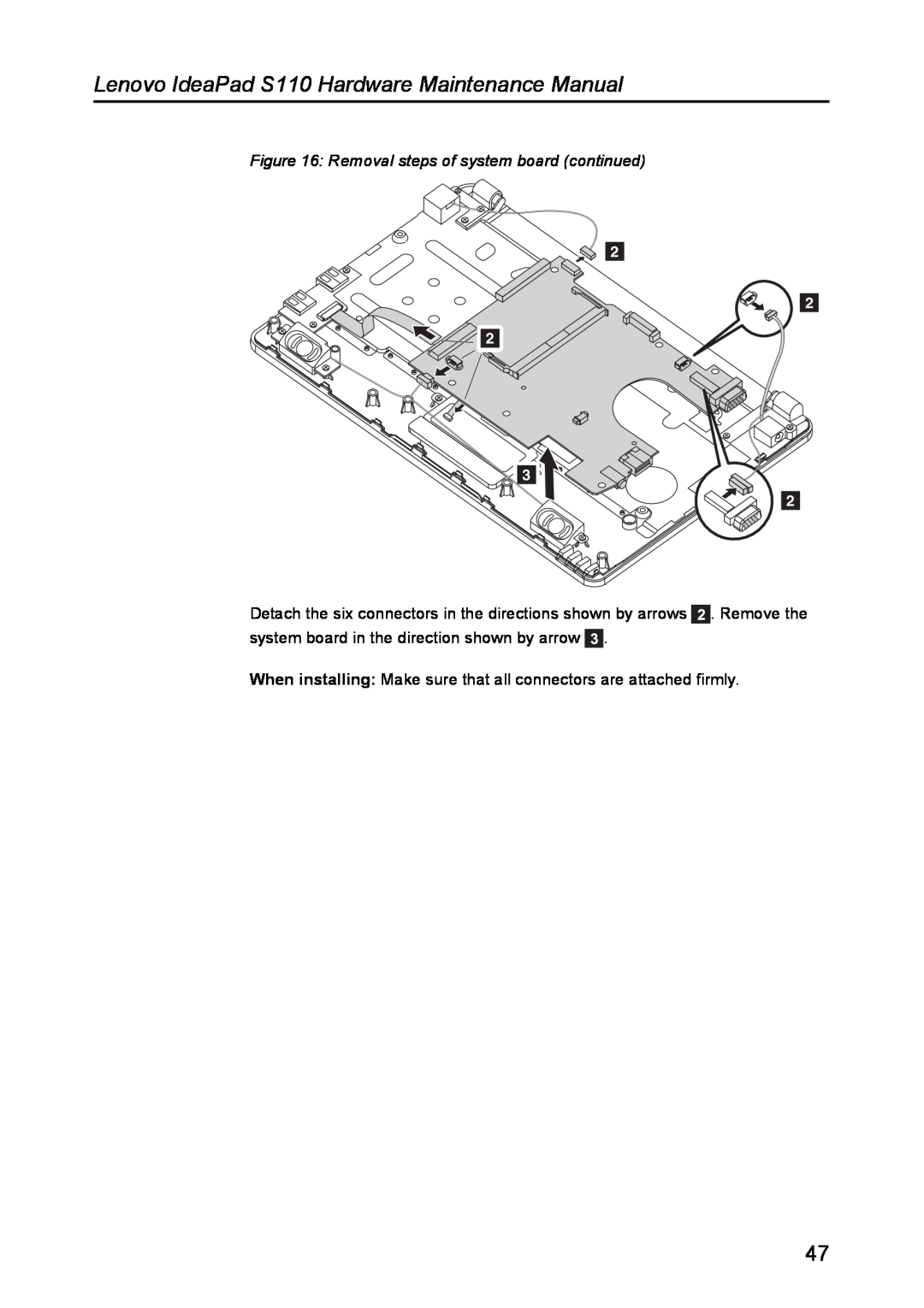 Lenovo manual Removal steps of system board continued, Lenovo IdeaPad S110 Hardware Maintenance Manual 
