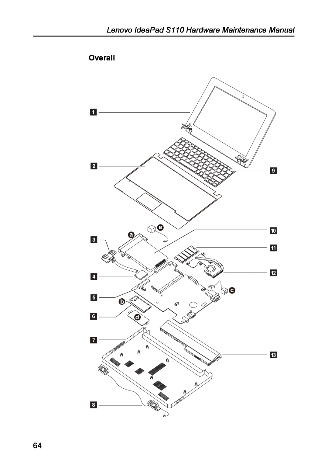 Lenovo manual Overall, Lenovo IdeaPad S110 Hardware Maintenance Manual 