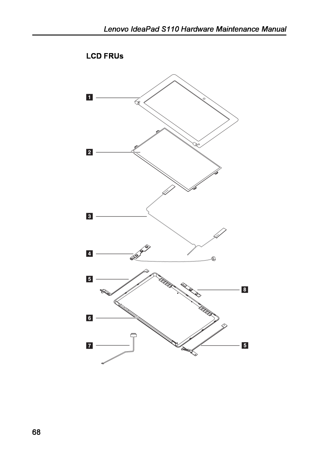 Lenovo manual LCD FRUs, Lenovo IdeaPad S110 Hardware Maintenance Manual 
