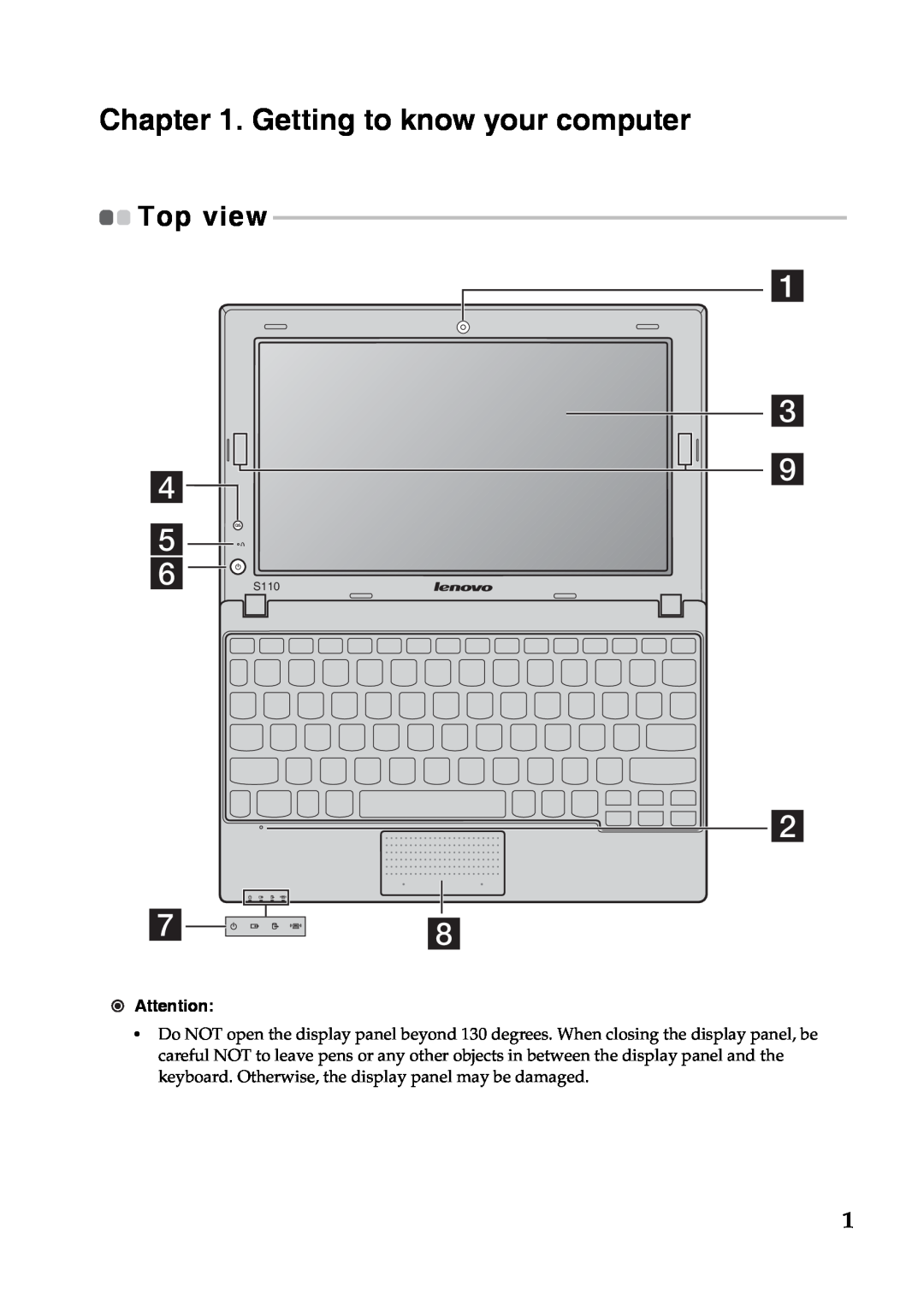 Lenovo S110 manual Getting to know your computer, Top view 