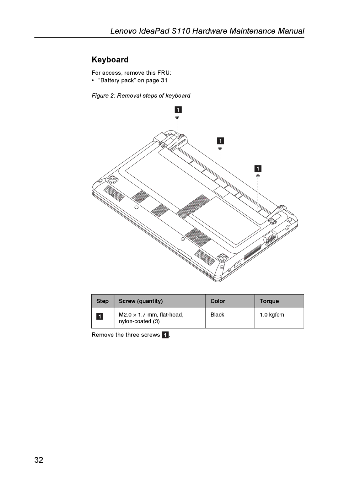 Lenovo S110 manual Keyboard, Removal steps of keyboard 