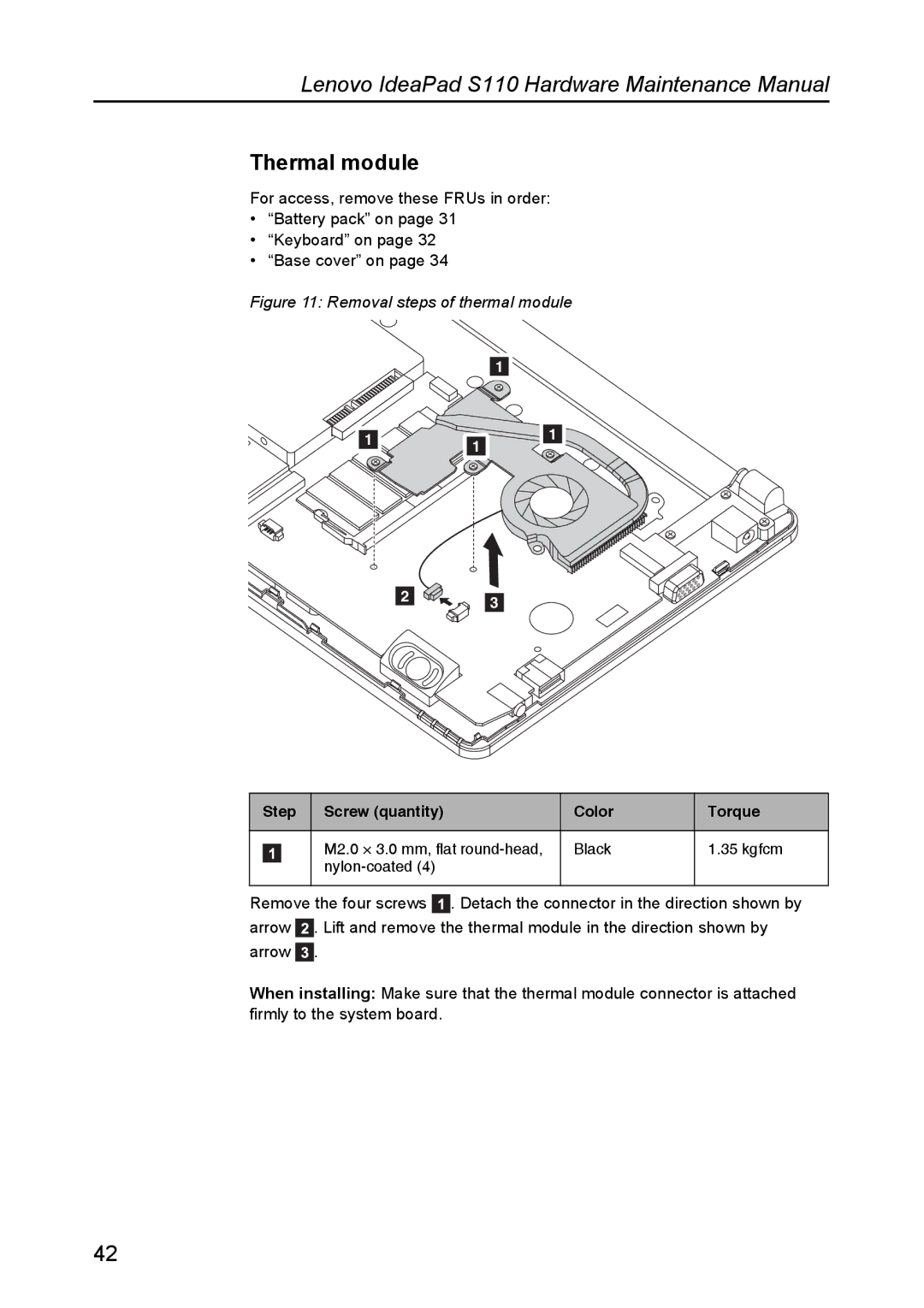 Lenovo S110 manual Thermal module, Removal steps of thermal module 