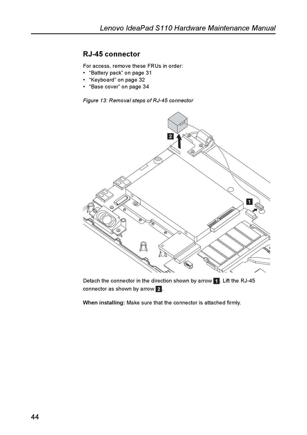 Lenovo S110 manual Removal steps of RJ-45 connector 