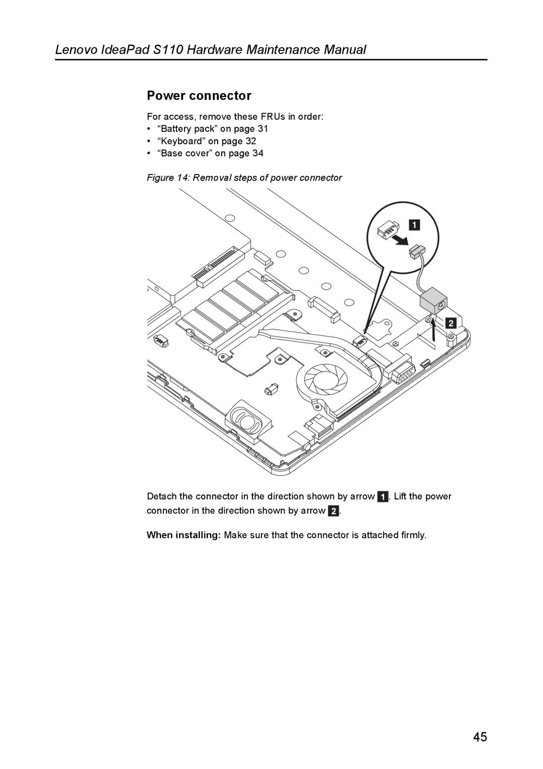 Lenovo S110 manual Power connector, Removal steps of power connector 