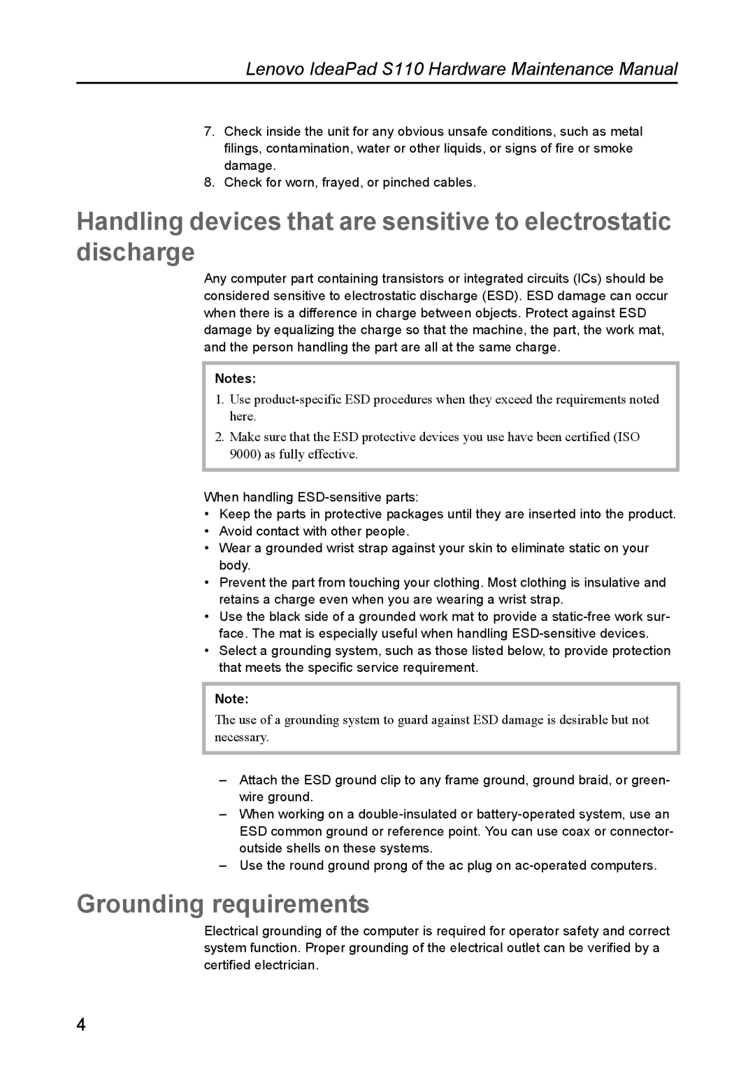 Lenovo S110 manual Grounding requirements 