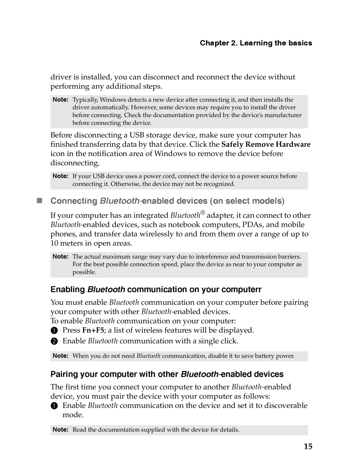 Lenovo S110 „ Connecting Bluetooth-enabled devices on select models, Enabling Bluetooth communication on your computerr 