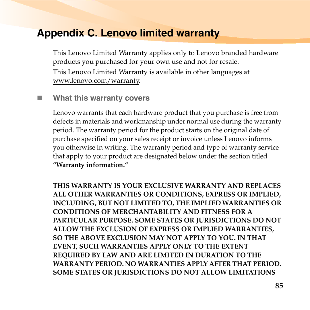 Lenovo S12 manual Appendix C. Lenovo limited warranty, „ What this warranty covers 