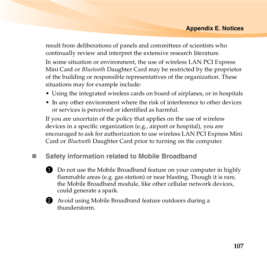 Lenovo S12 manual „ Safety information related to Mobile Broadband, 107 