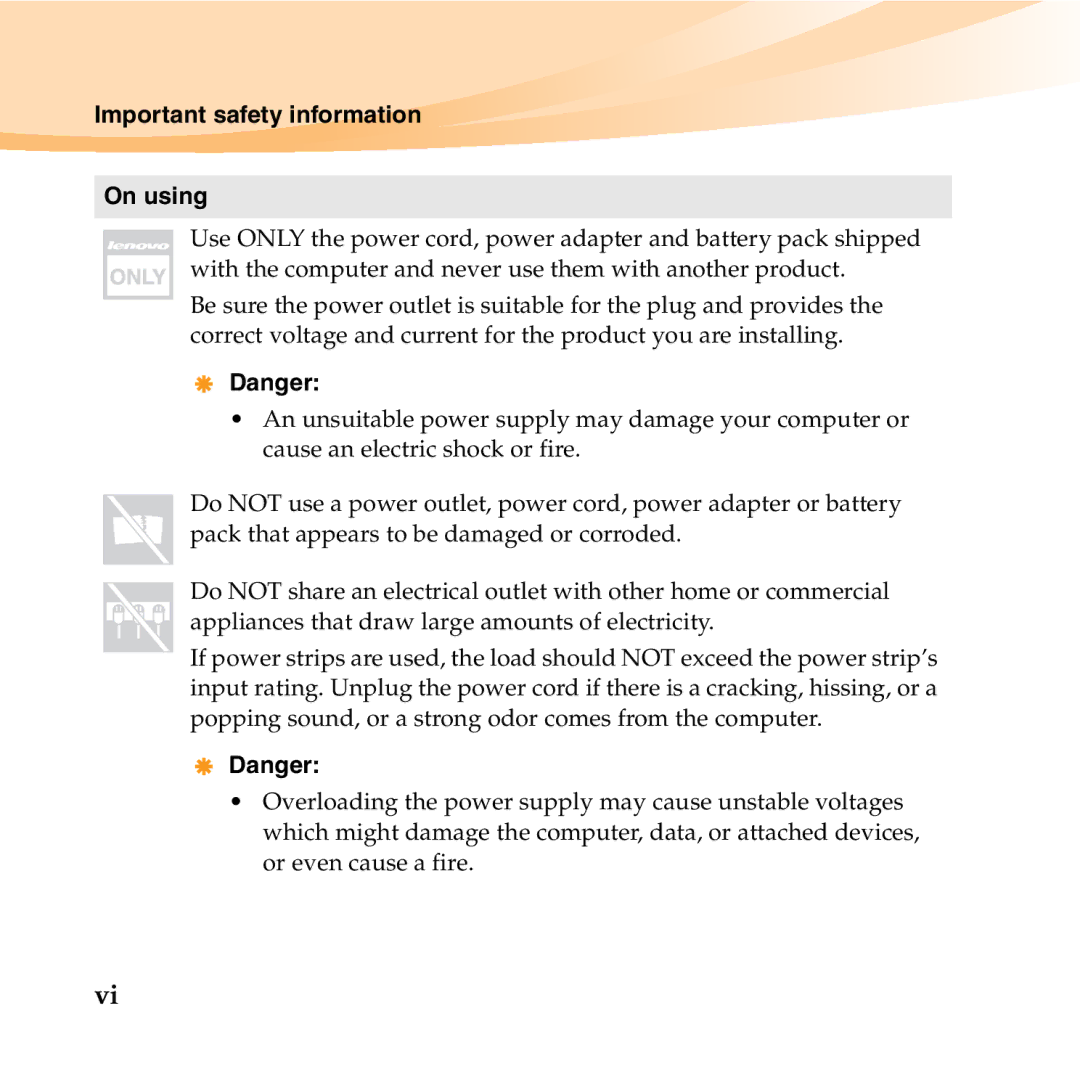 Lenovo S12 manual Important safety information On using 