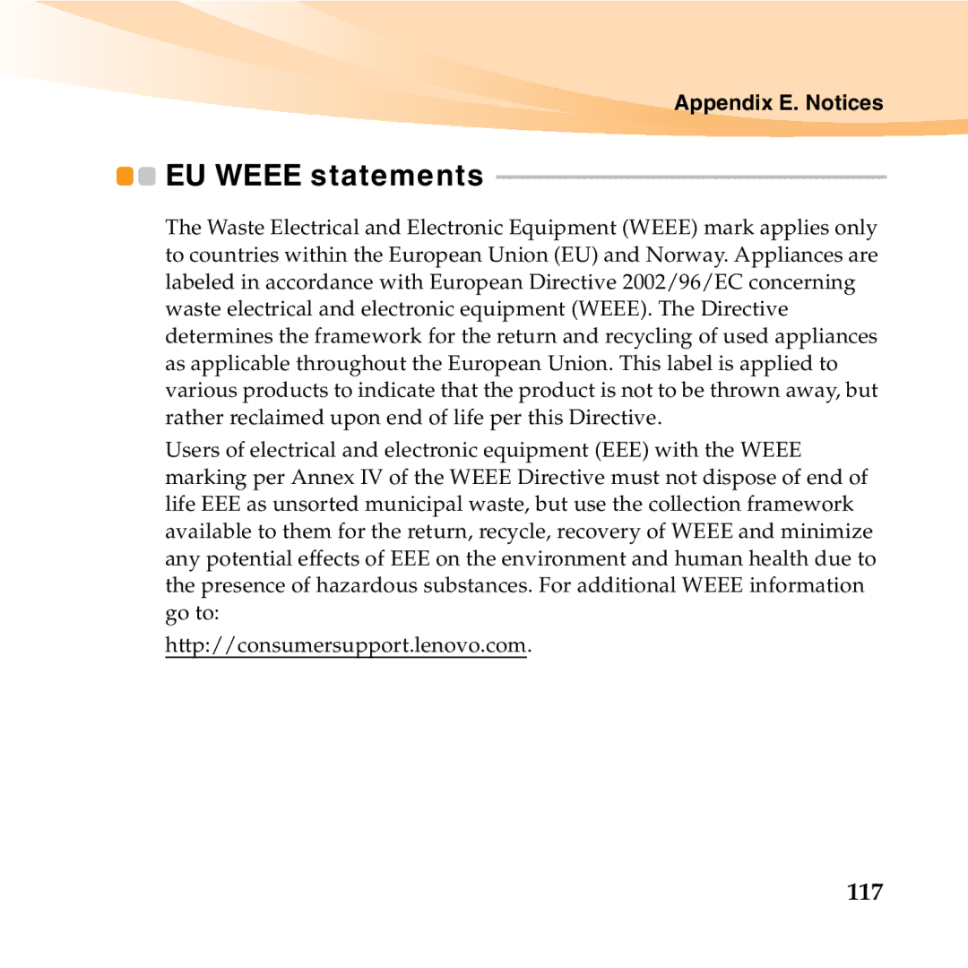 Lenovo S12 manual EU Weee statements, 117 