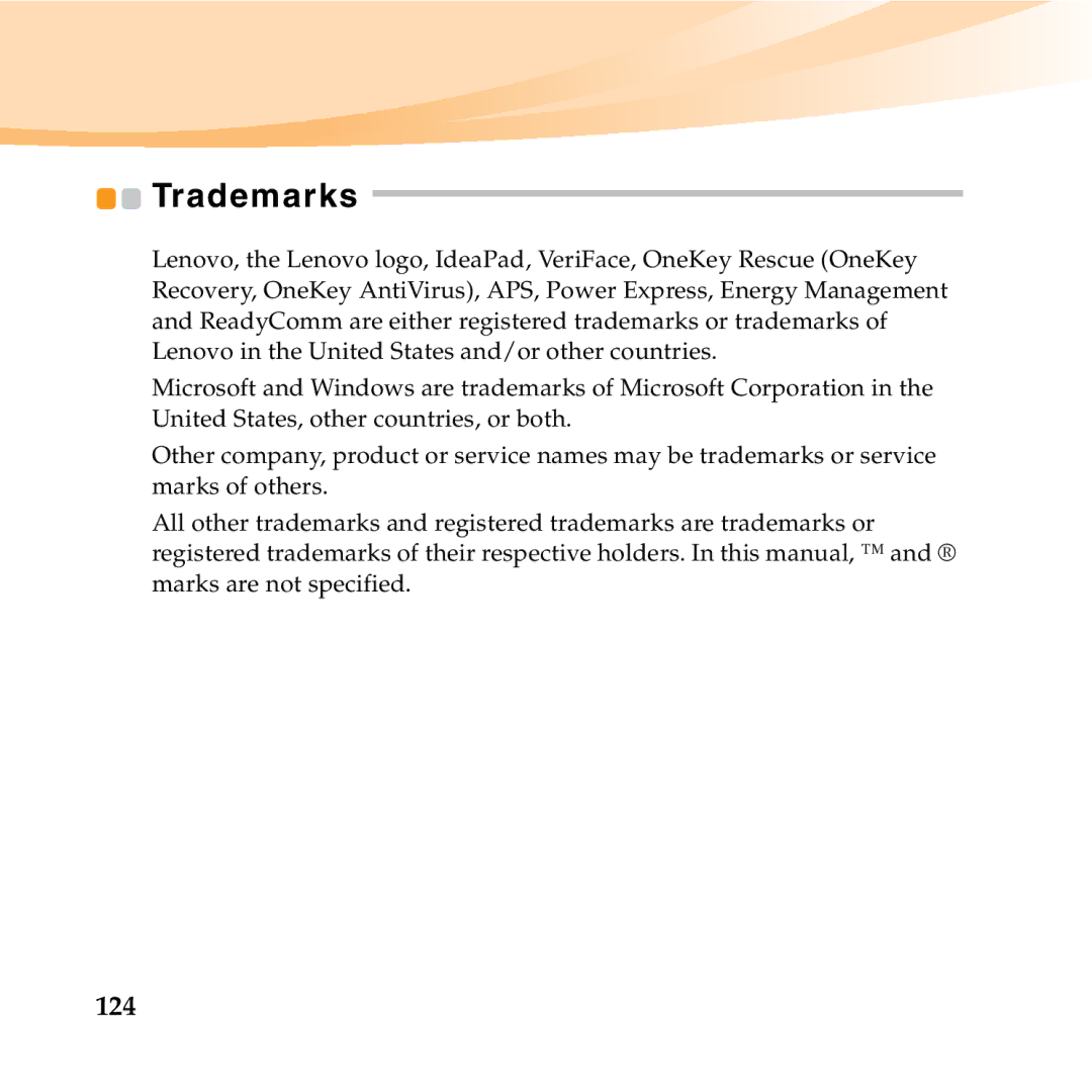 Lenovo S12 manual Trademarks, 124 