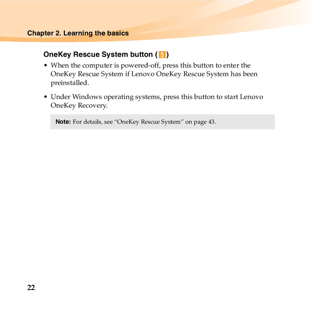 Lenovo S12 manual Learning the basics OneKey Rescue System button 