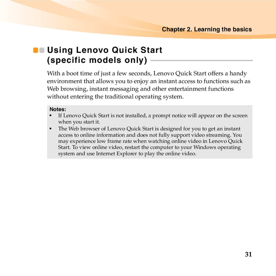 Lenovo S12 manual Using Lenovo Quick Start, Specific models only 