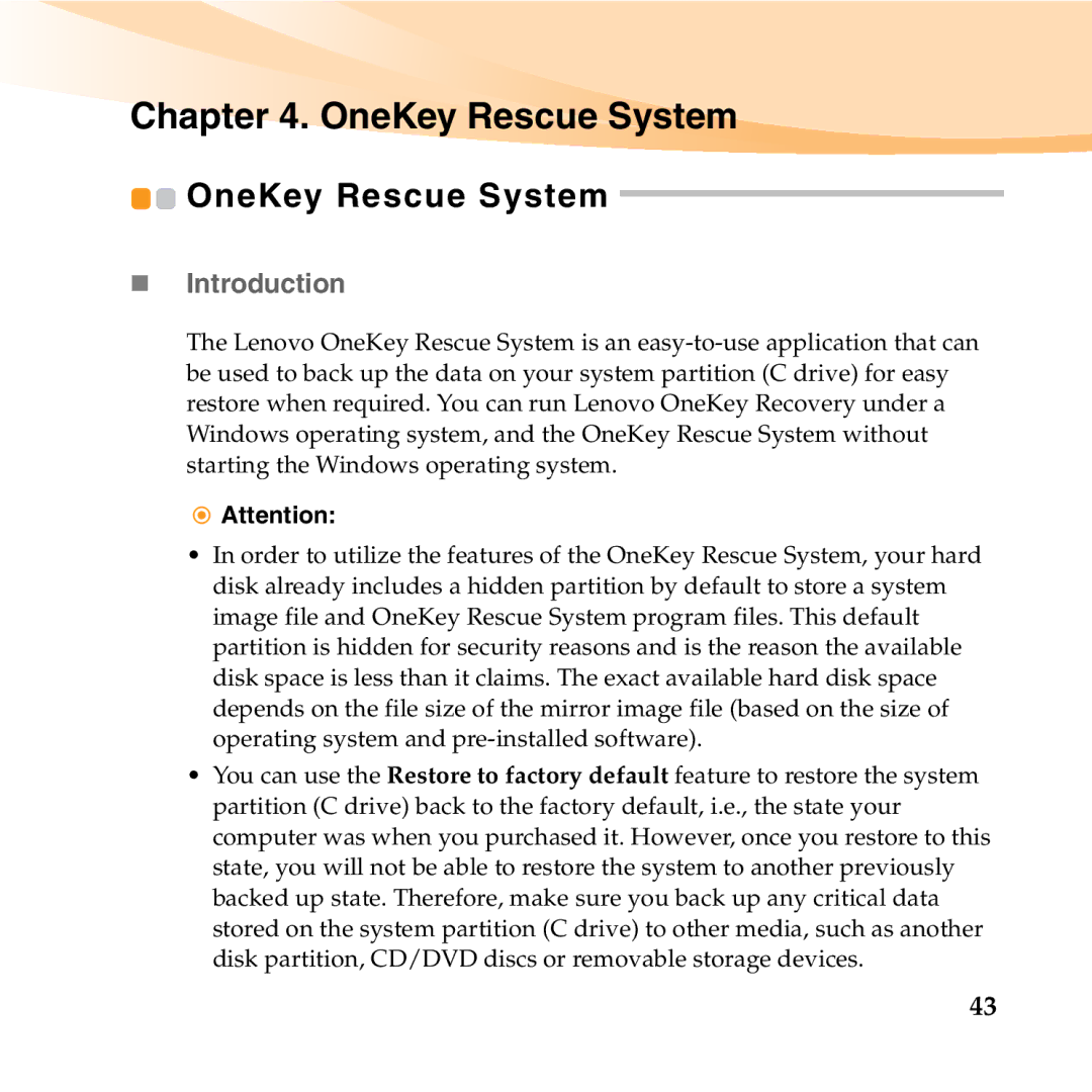 Lenovo S12 manual OneKey Rescue System, „ Introduction 