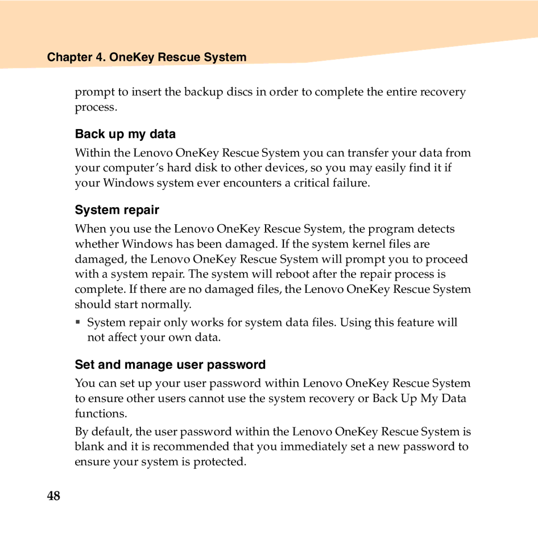 Lenovo S12 manual Back up my data, System repair, Set and manage user password 